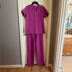 Figs V-Neck Scrub Top in Bright Magenta